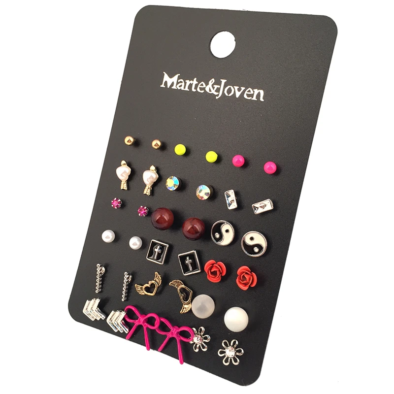 Набор серег гвоздиков Marte & Young для девочек комплект из 18 разноцветных круглых