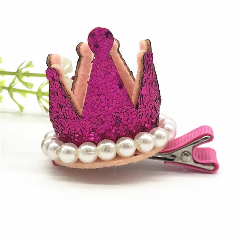 Милые девушки корона с жемчугом принцесса зажим для волос Розовый диадемы