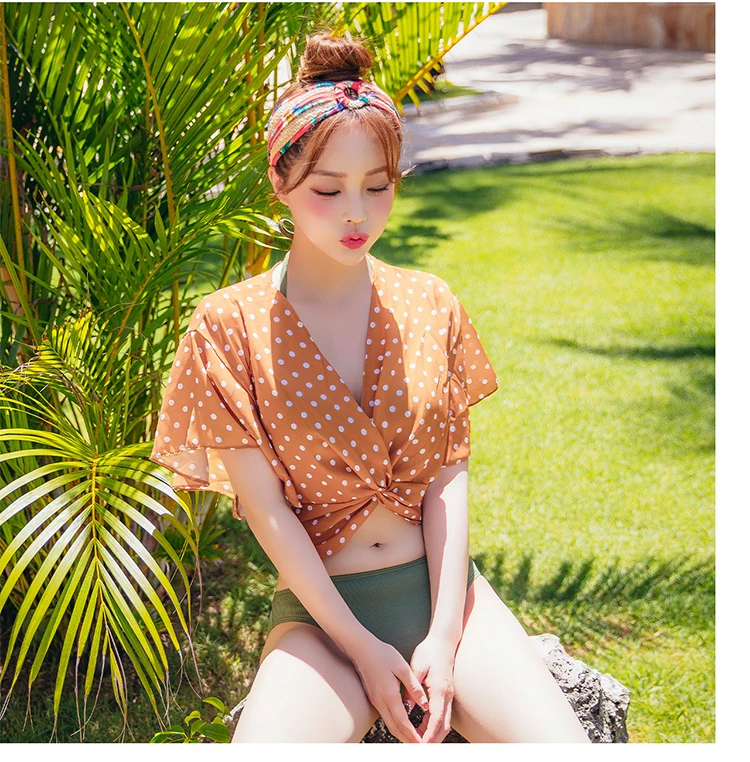 Женский купальник бандо с накидкой в Корейском стиле галстуком бабочкой спереди