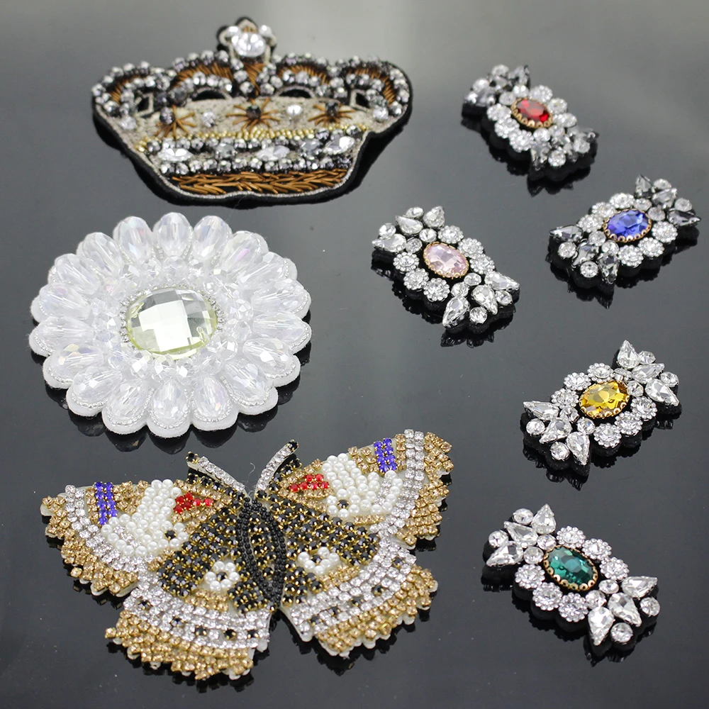 3D Стразы ручной работы нашивки из бисера в виде короны нашивка снежинки для