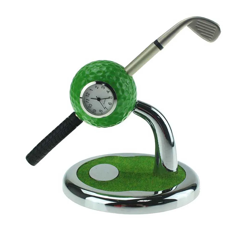 CRESTGOLF Golf Подарочный мяч для гольфа дизайнерская настольная подставка для ручек с ручкой в форме мини-клуба и часами аксессуары для гольфа - Цвет: Зеленый