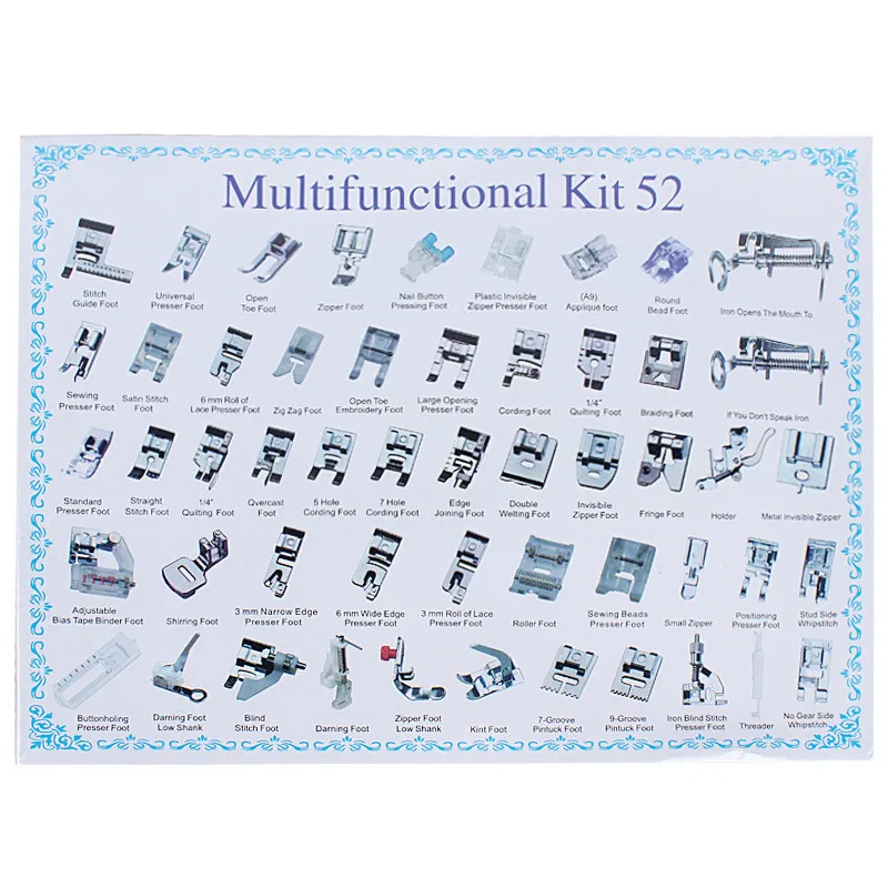52 Pcs Набор деталей швейной машины, прижимная лапка, многофункциональный швейный набор, комбинированные Швейные аксессуары, швейные инструменты - Цвет: 52 Pcs