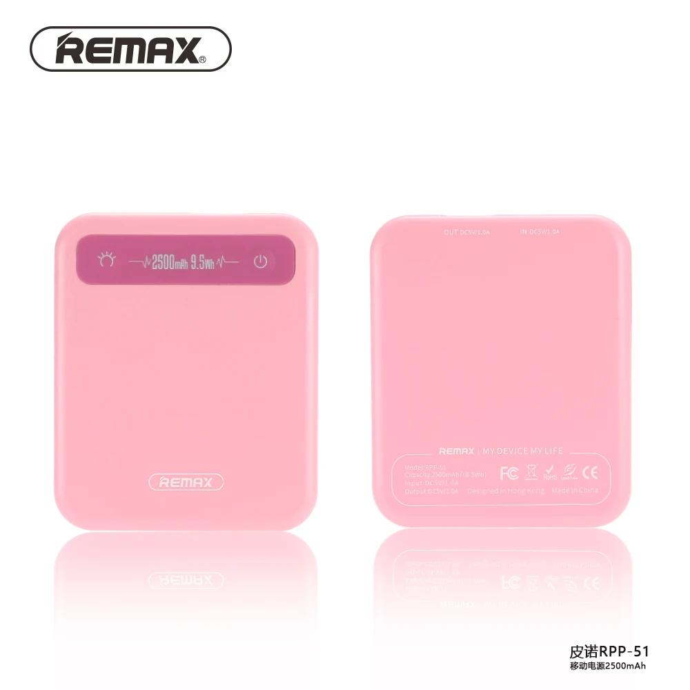 pink REMAX PINO power Bank 2500 мАч 9.5Wh мини портативное зарядное устройство, полимерный аккумулятор, внешний аккумулятор, power Bank с кабелем micro usb - Цвет: pink