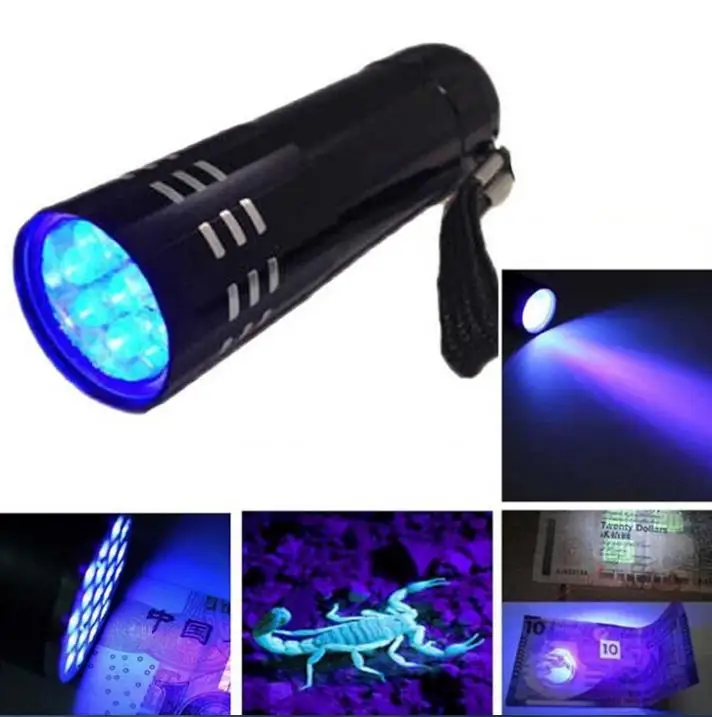 

UV Violet 9 LED Flashlight Aluminum Fluorescent agent test pen The mask examines low power consumption