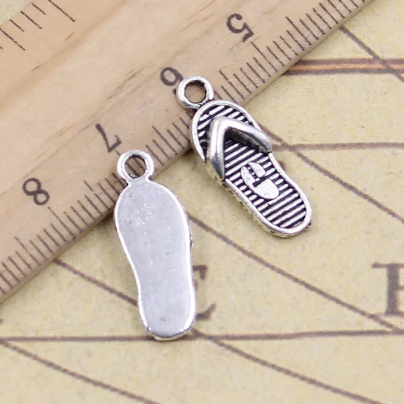 

12pcs/lot Charms Flip Flops Slipper Shoe 21x8mm Tibetan Pendants Crafts Making Findings Antique Jewelry DIY For Necklace
