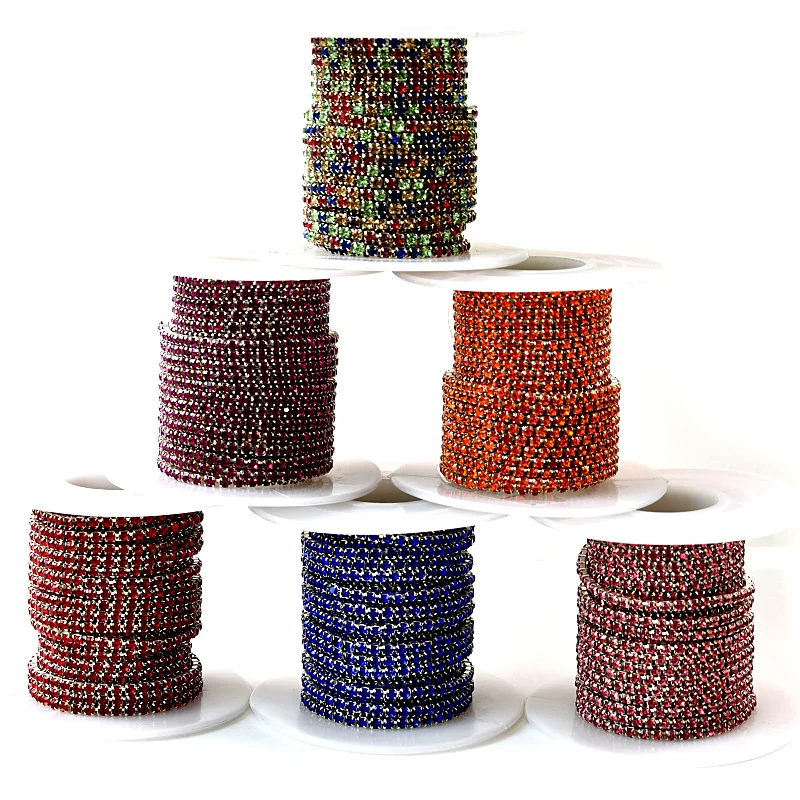 5 ярдов/рулон SS6 Серебряная основа плотный коготь красочный пришить стразы чашка
