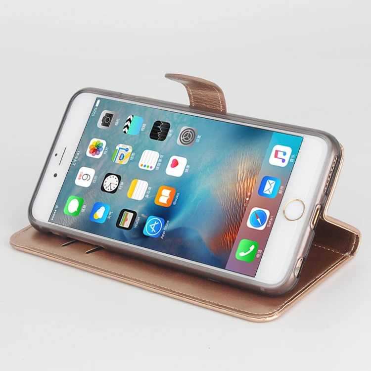 Флип кейс для iPhone 6 6plus/6 S Plus 7 7S чехол телефона книжка золотого цвета с узором Личи