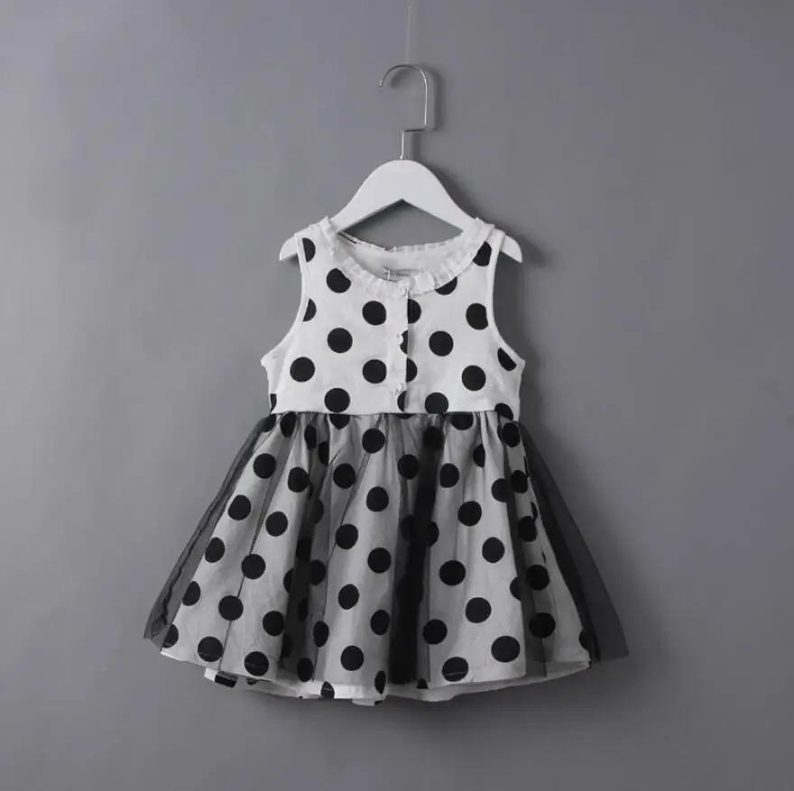 2017 Новорожденных Девочек Черный Точка Платья Без Рукавов принцесса Дети Бутик