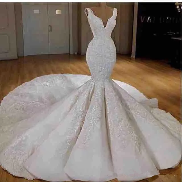

Off Shoulder Mermaid Wedding Dresses Modest Luxury Sparkly Lace Beaded Detail Cathedral Train Trumpet Fishtail Wedding gown