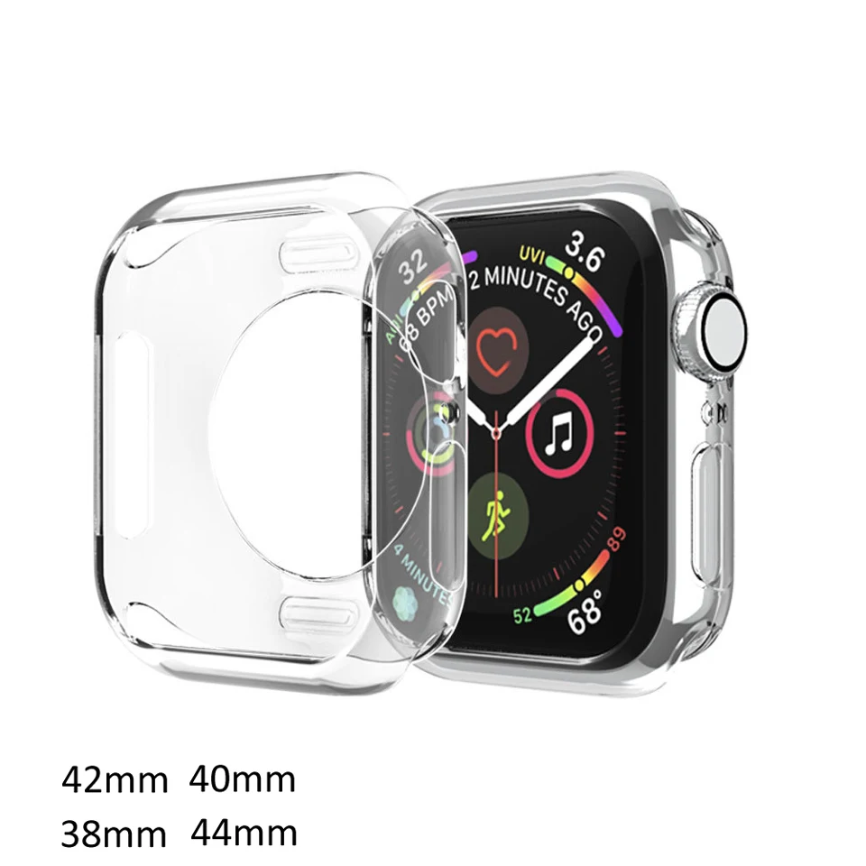 Силиконовый мягкий чехол для Apple Watch версии 4/3/2 прозрачный протектор наручных