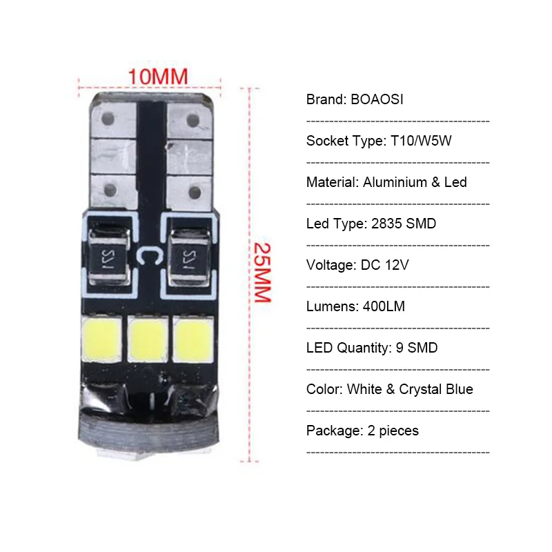 BOAOSI 2x T10 W5W Canbus светодиодсветодиодный автомобильные внутренние парковочные огни