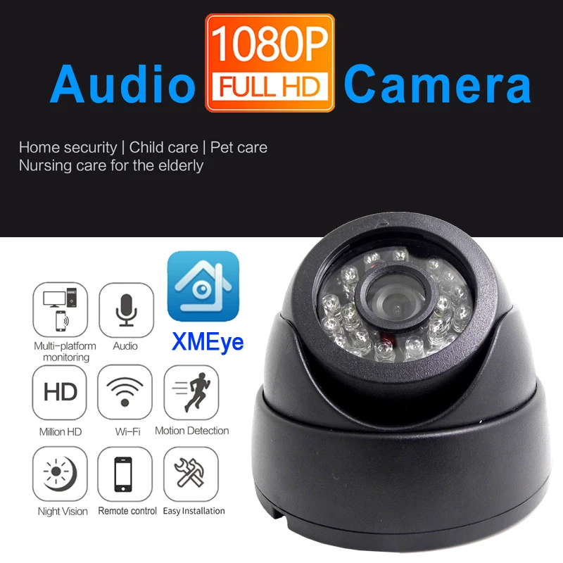 Ip камера 1080P Аудио Cctv купольное видеонаблюдение 2MP инфракрасное домашнее