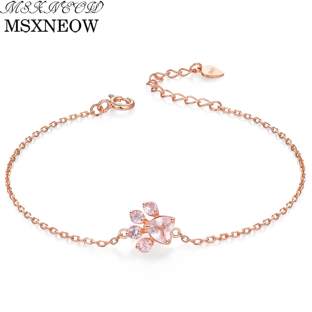 MSXNEOW Медвежонок лапа 100% натуральное сердце розовый кварц серебро 925 пробы изящное