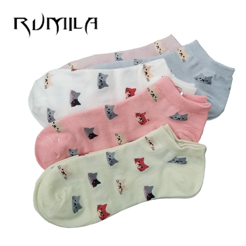 

CAT Warm comfortable cotton bamboo fiber girl women's socks ankle low female invisible color girl boy hosier 1pair=2pcs WS79