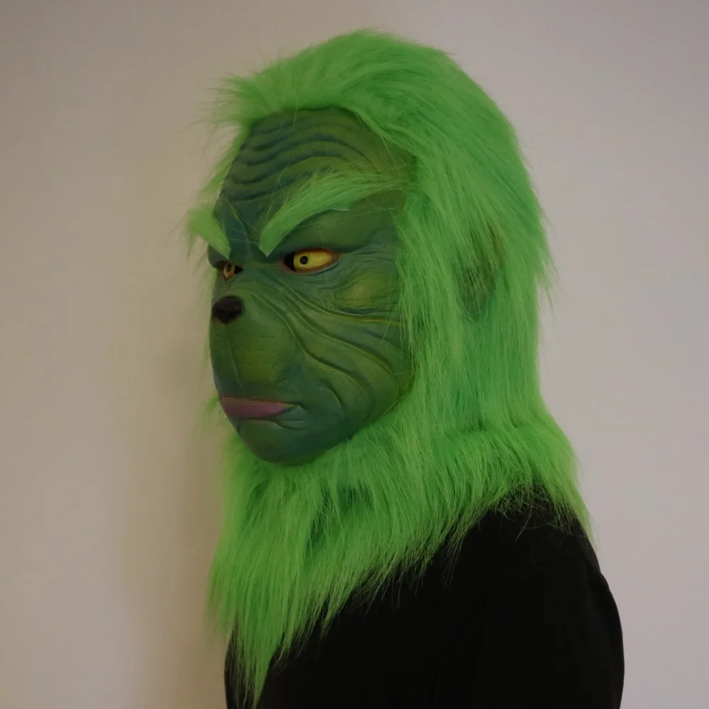 Рождественские костюмы, косплей Grinch костюмная Маска Косплей латекс Необычные взрослые рождество