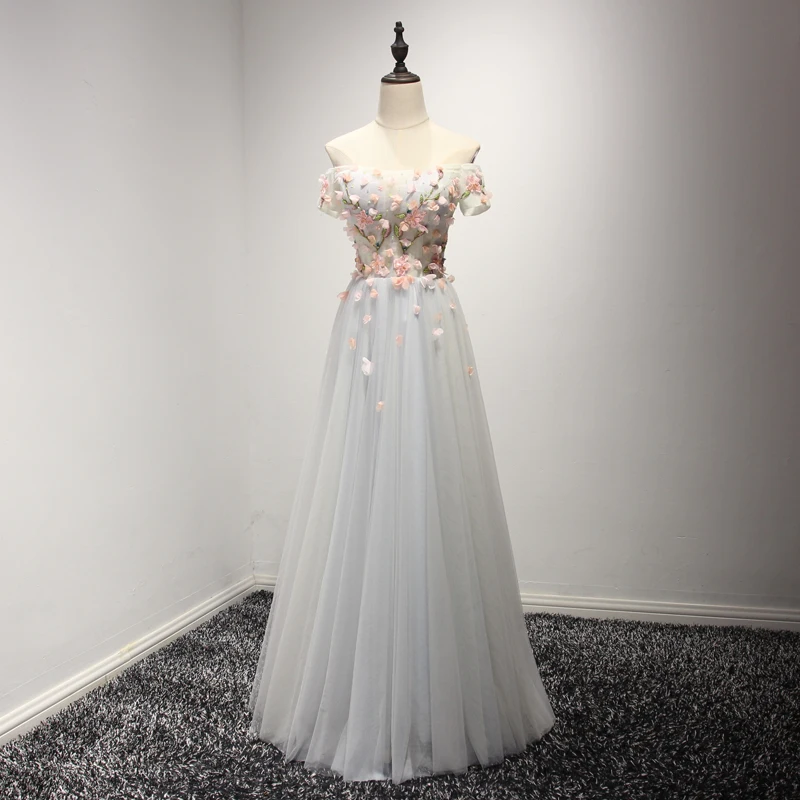 2018 Sweet Lace Flower Evening Dress Boat Neck Floor-length Long Formal Dresses Bride Banquet Elegant Party Gown | Свадьбы и