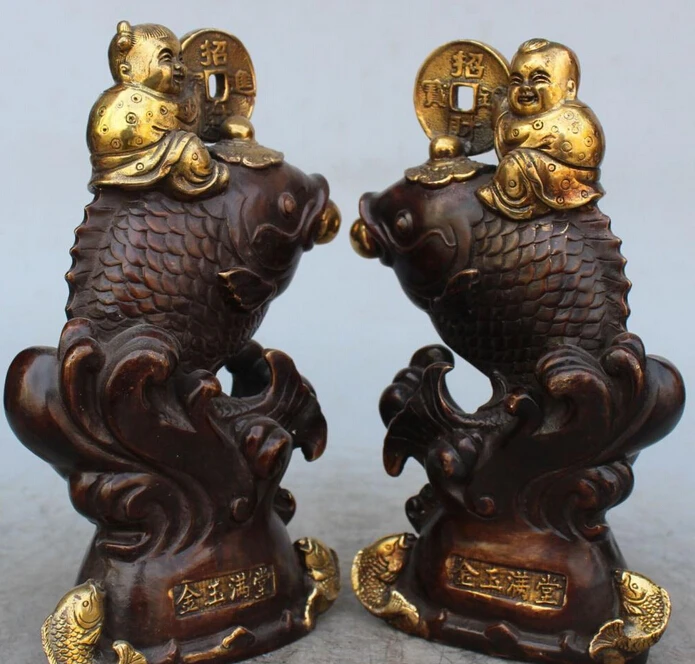 9 &quotкитайская Бронзовая позолоченная Статуэтка для денег богатства мальчиков и