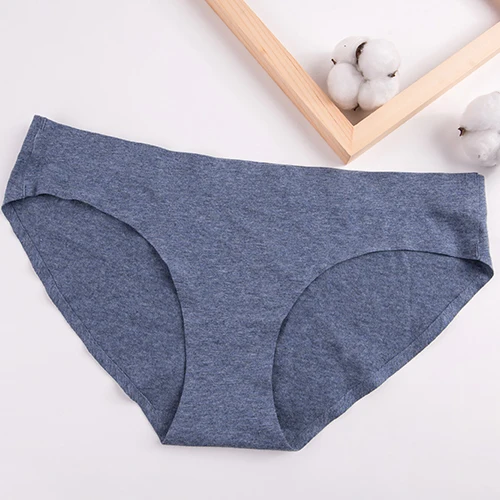 Blue Gray Цветные дышащие 95% хлопковые трусы, женское нижнее белье, хлопковые смешанные трусики, Трусы-брифы, без одежды, низкая талия, поглощающие пот, элегантные - Цвет: Blue Gray