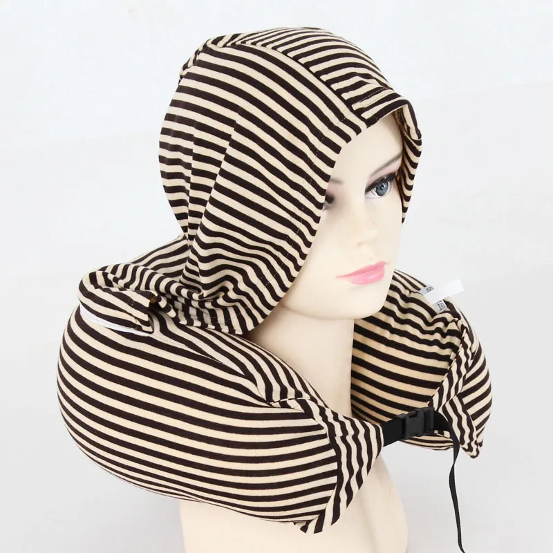 Coffee striped LXHYSJ полосатая u-образная шапка, подушка для шеи, многофункциональная авиационная Автомобильная подушка для офиса, подушка для шеи, аксессуары для путешествий - Цвет: Coffee striped