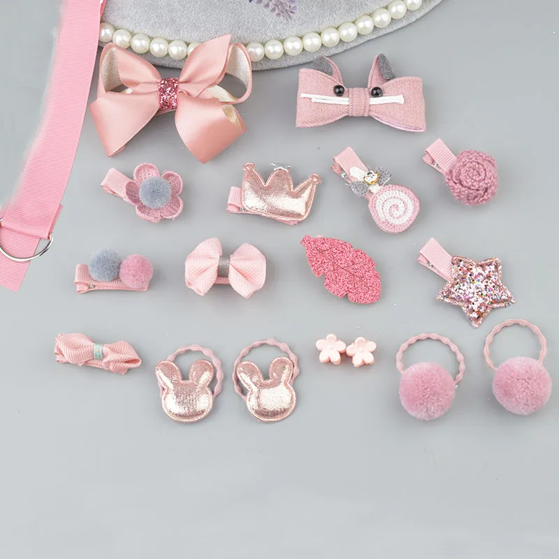 18 pieces dusty pink 24/18 шт/комплект, высокое качество, Детские Мультяшные заколки, головной убор, набор, детская ручная работа кролик, животные, заколки для волос, аксессуары для девочек - Цвет: 18 pieces dusty pink
