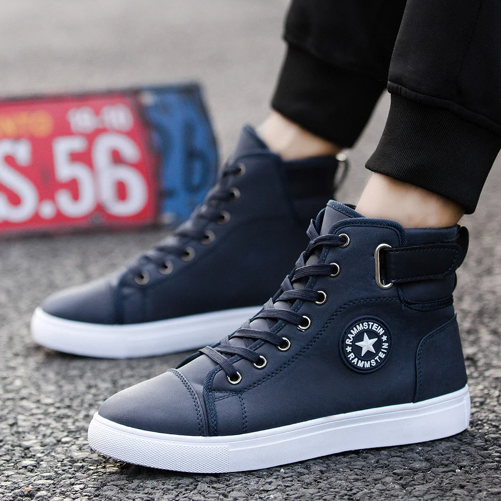 GOXPACER British Style Men Shoes Skate Boarding Casual Lace-up Flat Heel Fashion Stars High-Top Plus Size | Обувь
