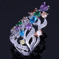 gorgeous huge plant multigem multicolor brown cubic zirconia silver plated ring v0529