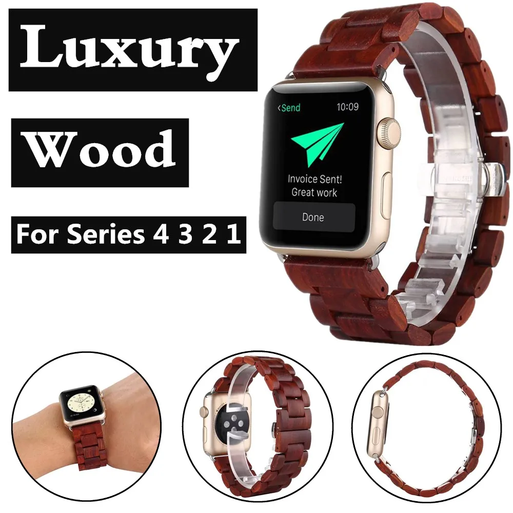 Высококачественный деревянный ремешок для часов для Apple Watch 38 мм 42 мм, браслет для умных часов, деревянный ремешок для часов Apple Watch Series 4 3 2 1