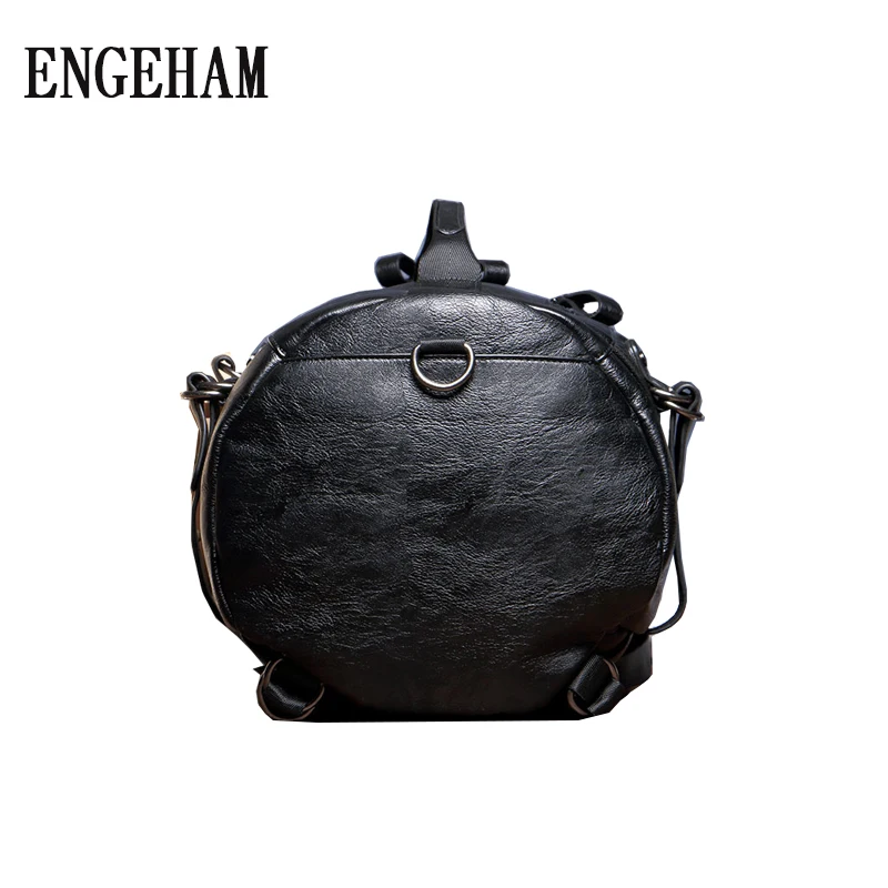 ENGEHAM Men Travel Backpack Large Capacity Teenager Male Mochila PU Leather Multi-purpose Bucket Bag Shoulder Bags | Багаж и сумки