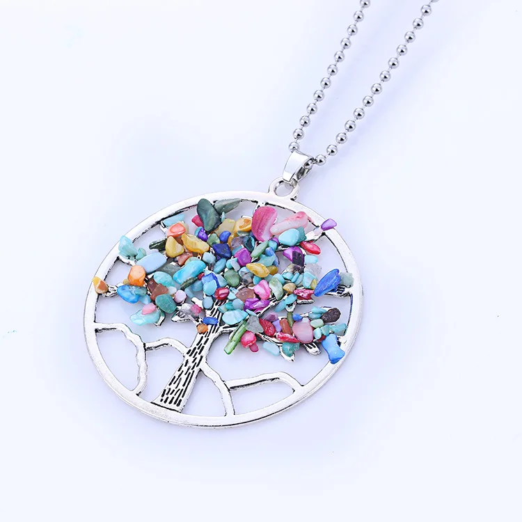 Женское модное ожерелье из натурального камня с подвеской в виде дерева