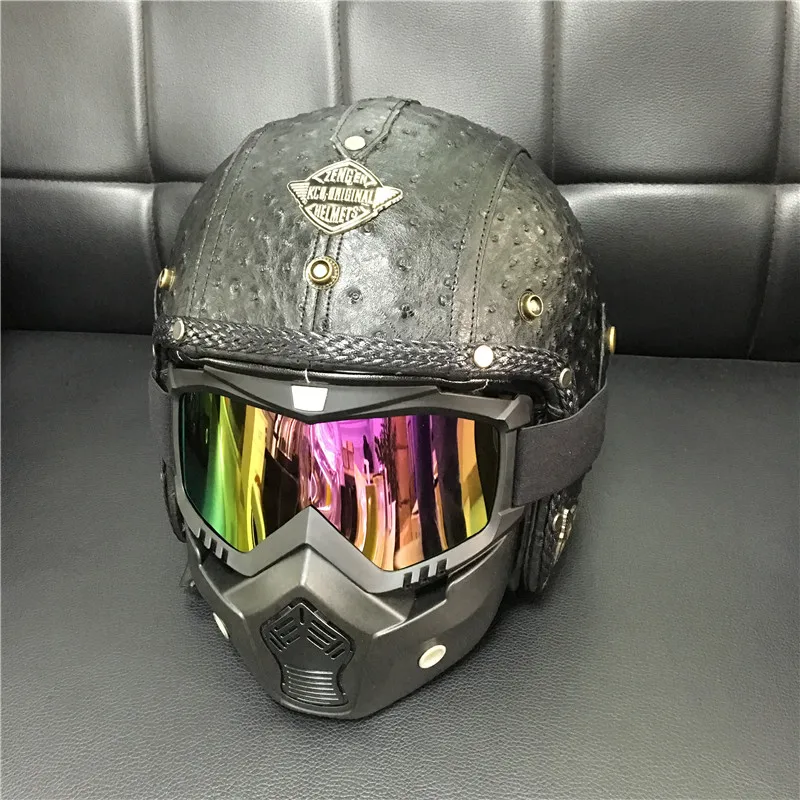 Кожаный мотоциклетный шлем 3/4 с открытым лицом винтажный маской маска для