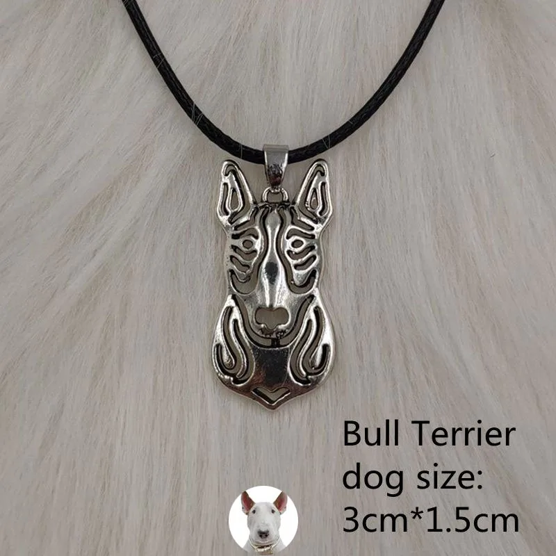 Bull Terrier Веревочное ожерелье с подвеской в виде собаки и животного, античное серебро, Хаски, померанский пудель, ювелирное изделие для женщин, мужчин, женщин, в стиле панк, милое - Окраска металла: Bull Terrier