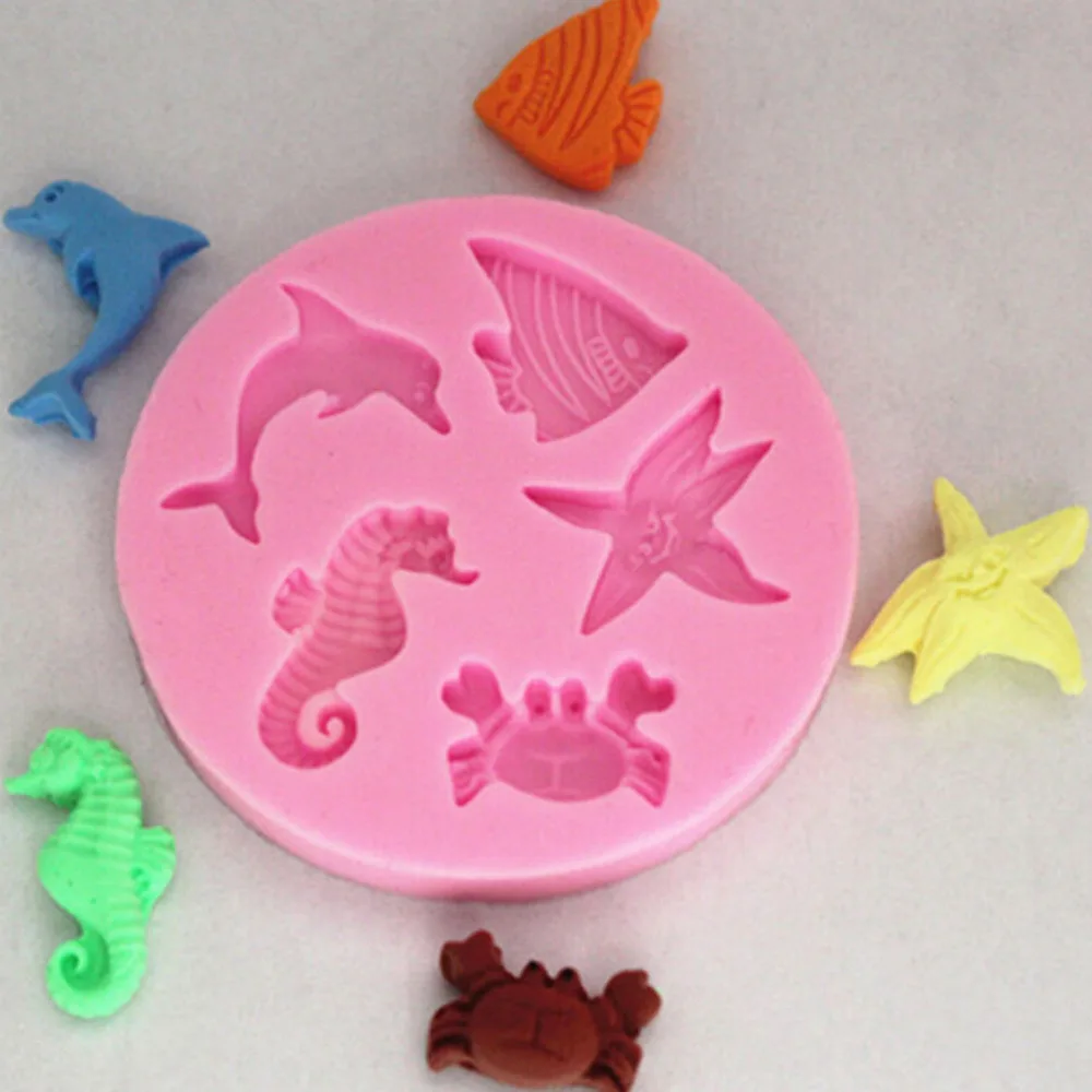 

1PC Small Size Silicone Cake Sugarcraft Mold Fondant Soap Chocolate Moulds Sea Beach Fish Starfish Dolphin Crab Mold Cake Tools