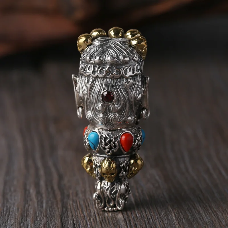 

2019 New Men Women Skull Pendant 100% Real 925 Sterling Silver Buddha God of Wealth Mosaic Color Stone Necklace Pendant jewelry