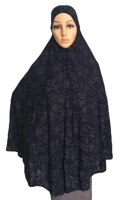 Navy Blue Женское мусульманское платье для молитвы длинный шарф химар хиджаб мусульманская большая верхняя одежда молитвенная шляпка Niquabs напечатаны Amira Hijabs - Цвет: Navy Blue