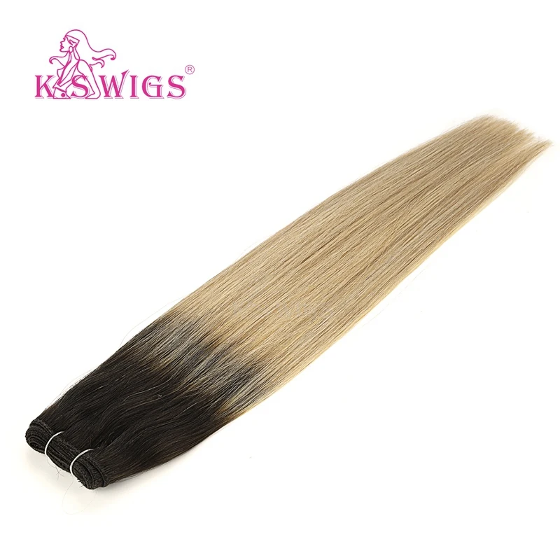 T2-27-T2-60 K.S парики 20 ''прямые волосы remy уток человеческих волос двойные нарисованные натуральные кудрявые пучки волос 100 г/шт - Цвет: T2-27-T2-60