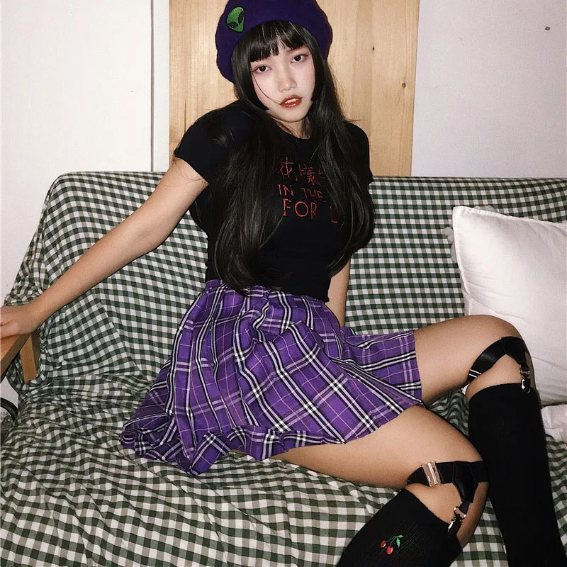 Женская плиссированная мини-юбка Harajuku фиолетовая и розовая уличная с высокой