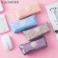 shining sequins large capacity pencil bag simple design style zipper pencil bags school supplies stationery pencil box for girls