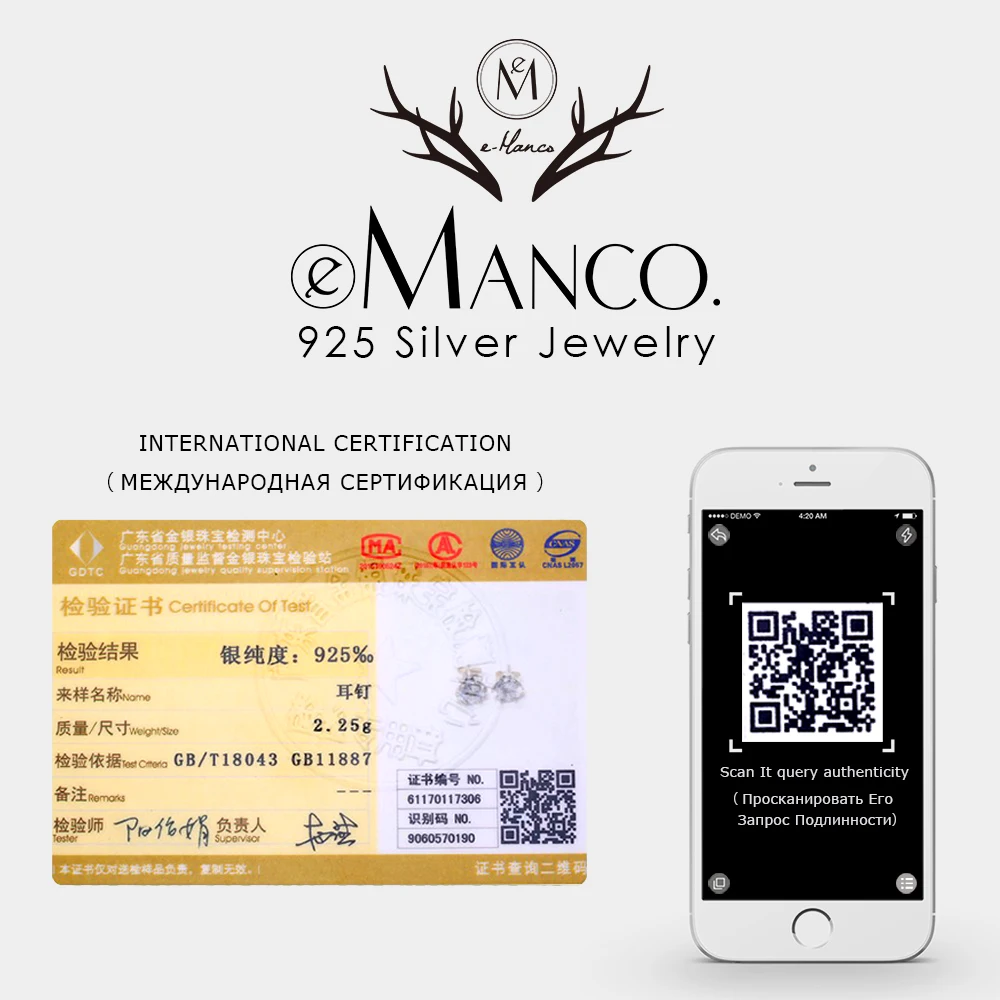 E manco 2019 новые модные повседневные женские серьги гвоздики из серебра 925 пробы с