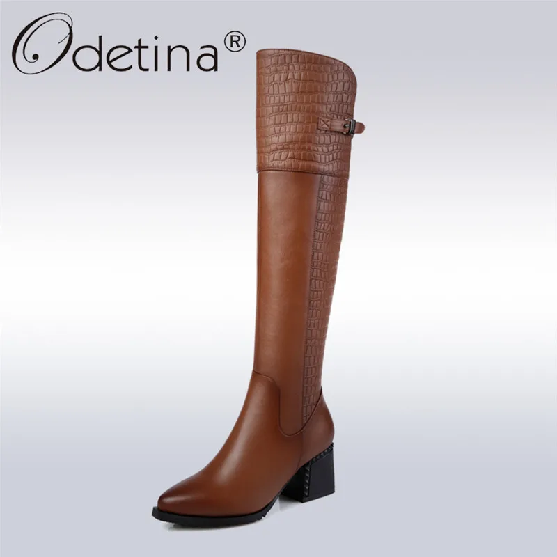 Odetina/2017 г. новые женские сапоги для верховой езды из натуральной кожи до колена