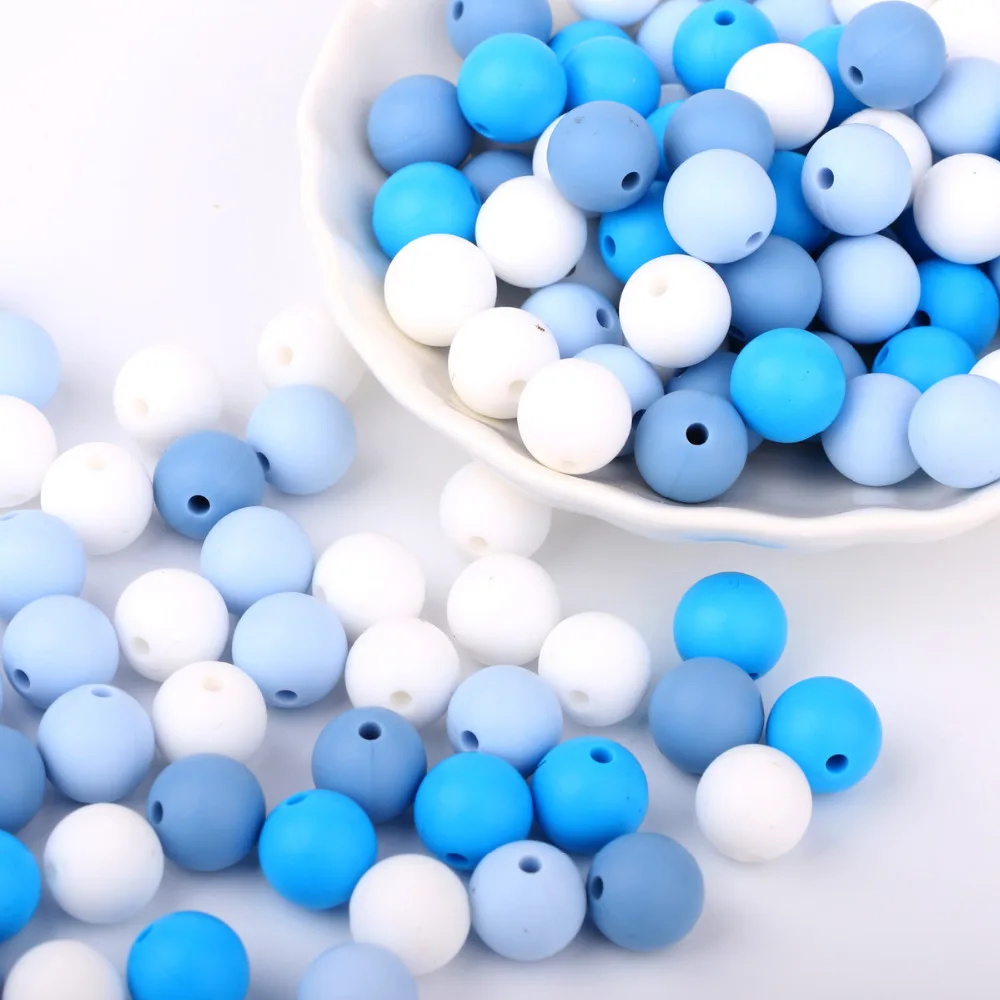 TYRY.HU-Cuentas redondas de dentici&oacute;n de silicona para beb&eacute;, cuentas masticables de grado alimenticio sin BPA, juguetes para morder, 12mm, 40 Uds.-2