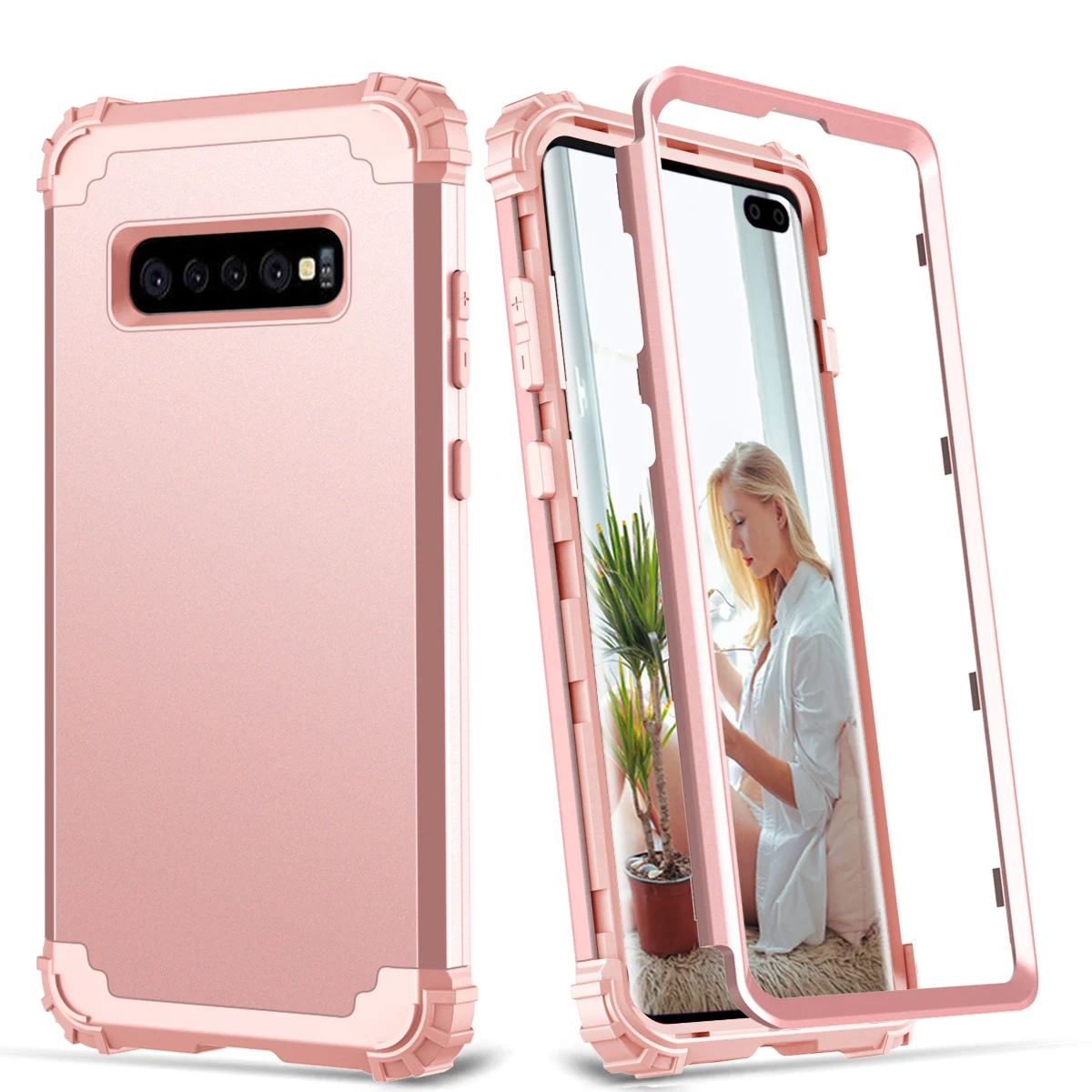 Rose Gold Для samsung Galaxy S10 S9 S8 Plus Note 9 чехол Полный Корпус чехол 3 в 1 Гибридный Жесткий ПК и мягкий силиконовый сверхпрочный бампер - Цвет: Rose Gold