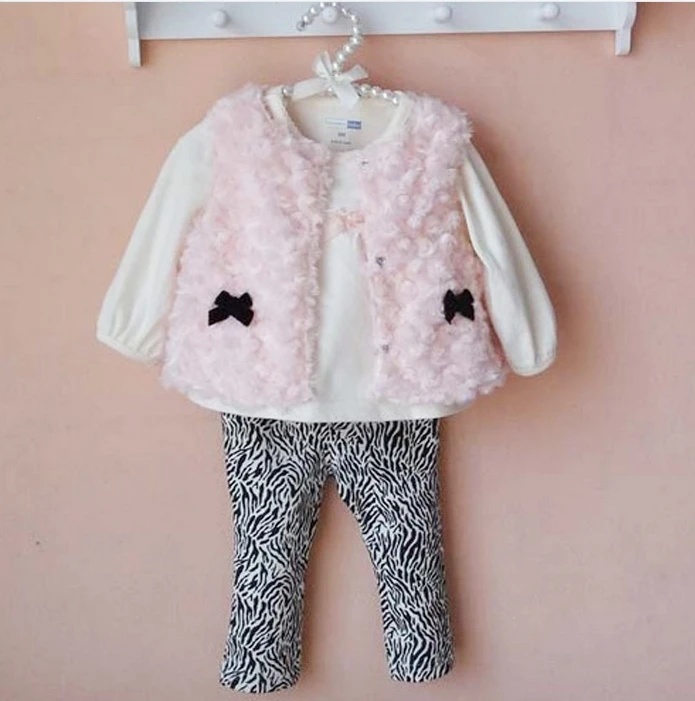 

3pcs Baby Girl Clothing Set Toddlers Girls Princess T shirt, Fleece Vest, Legging Pants Cute Sets for Spring Autumn Free Ship