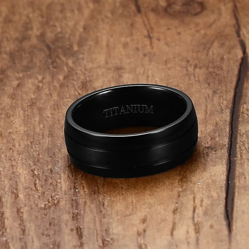 

VNOX Jewelry 8mm Black Titanium Steel Dome Rings for Men Matte Finish Double Groove Wedding Bands US Size 9 to 12