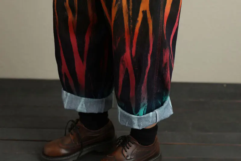 Женский джинсовый комбинезон с ручной росписью свободный большого размера на