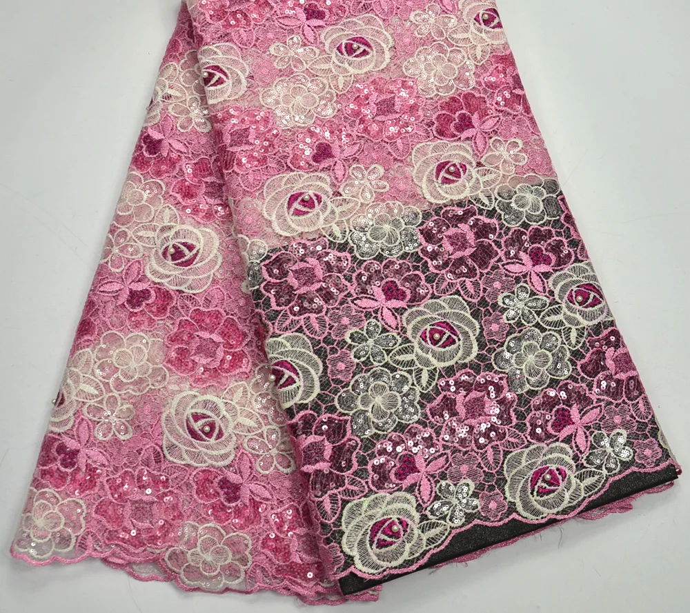 

Latest 100% High Quality French Net lace With Sequins African wedding lace fabric 5 yards For Tradtional Wedding