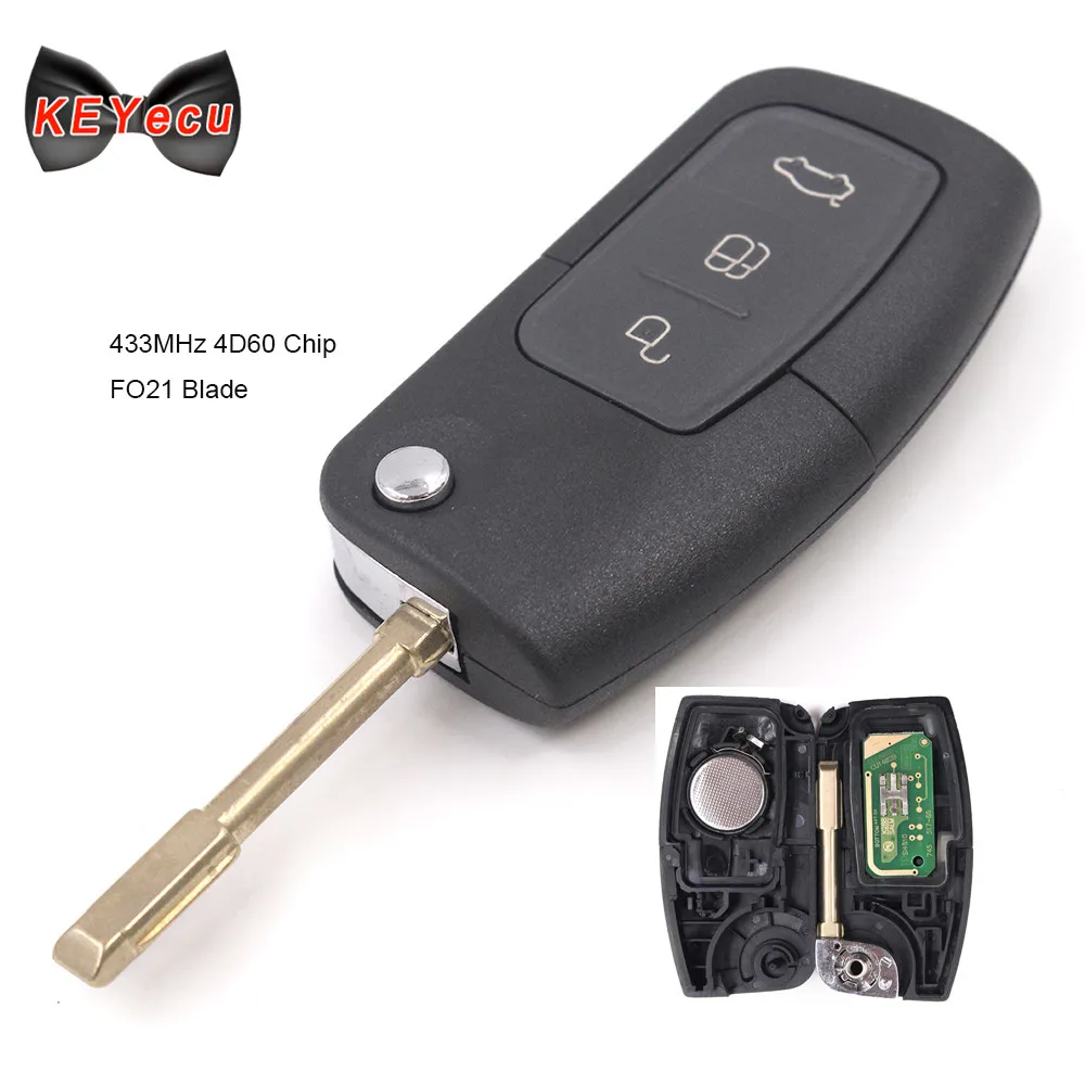 KEYECU Флип дистанционный брелок 3 кнопки для Ford BA Falcon FPV XR6 и SX Territory 433MHZ 4D60 чип FO21 Uncut