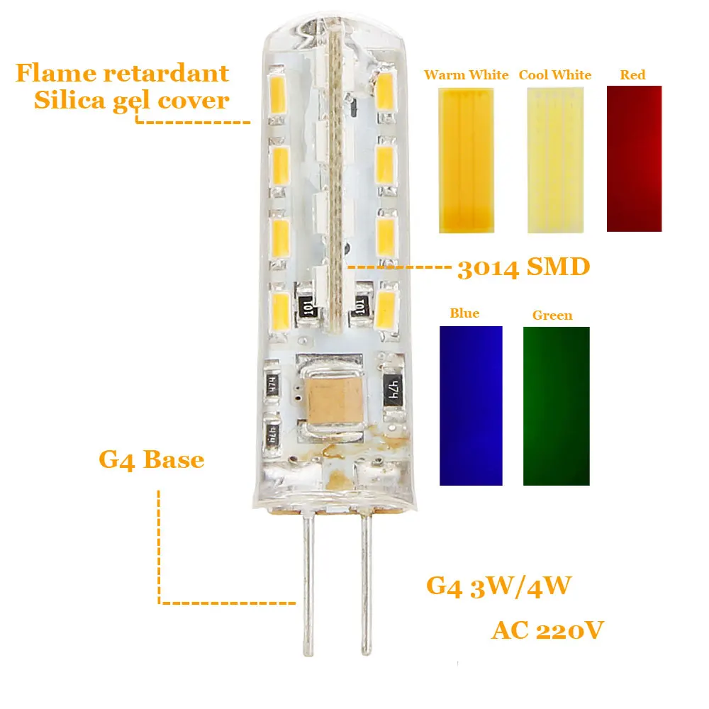 Светодиодная мини лампа G4 силиконовая кукуруза 3014 SMD 3 Вт 4 220 В светильник Chandeiler с