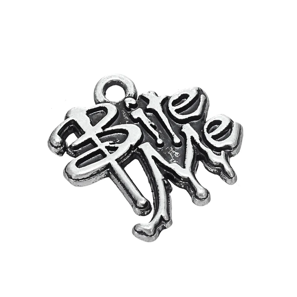 EUEAVAN 20 шт. Античные Серебристые Подвески с надписью Bite Me Charm полые слова подвеска
