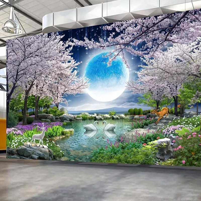 Пользовательские 3D обои Moon Cherry Blossom настенный пейзаж с деревом водостойкая