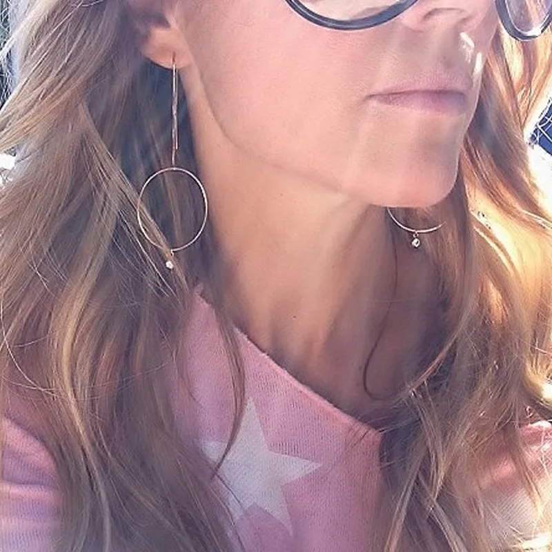 Big Circle Dangle Earrings Long 2018 Fashion Jewelry Women Party Tassel Earring Ladies Rhinestone Earing Gold Silver Color | Украшения и